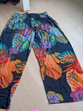 M Bio Bao Brazilian Palazzo Pants Stretch Floral Tropical Beach Flowy Pants